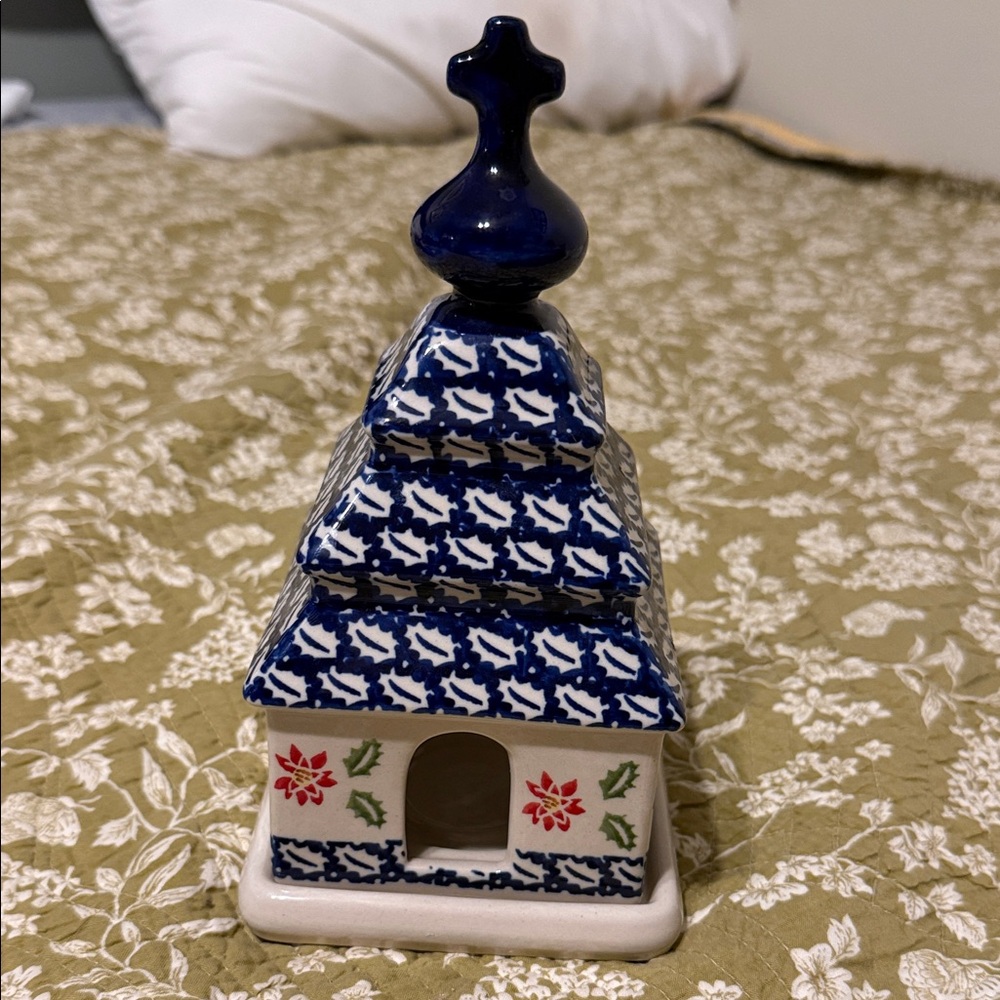 Polish pottery Ceramic Holiday Village House - Blue and White